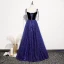 Chic / Beautiful Royal Blue Suede Evening Dresses  2020 A-Line / Princess Spaghetti Straps Sleeveless Glitter Tulle Floor-Length / Long Ruffle Backless Formal Dresses
