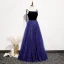 Chic / Beautiful Royal Blue Suede Evening Dresses  2020 A-Line / Princess Spaghetti Straps Sleeveless Glitter Tulle Floor-Length / Long Ruffle Backless Formal Dresses