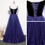 Chic / Beautiful Royal Blue Suede Evening Dresses  2020 A-Line / Princess Spaghetti Straps Sleeveless Glitter Tulle Floor-Length / Long Ruffle Backless Formal Dresses