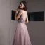 Sexy Rougissant Rose Robe De Soirée 2020 Princesse Bretelles Spaghetti Col v profond Sans Manches Glitter Tulle Appliques En Dentelle Perlage Longue Volants Dos Nu Robe De Ceremonie
