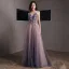 Sexy Rougissant Rose Robe De Soirée 2020 Princesse Bretelles Spaghetti Col v profond Sans Manches Glitter Tulle Appliques En Dentelle Perlage Longue Volants Dos Nu Robe De Ceremonie