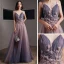 Sexy Rougissant Rose Robe De Soirée 2020 Princesse Bretelles Spaghetti Col v profond Sans Manches Glitter Tulle Appliques En Dentelle Perlage Longue Volants Dos Nu Robe De Ceremonie