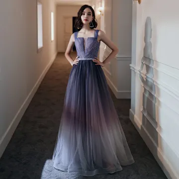 Elegant Purple Gradient Color Evening Dresses 2020 A Line Princess Shoulders Sleeveless Rhinestone Beading Sash Floor Length Long Ruffle Backless Formal Dresses