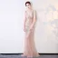 Sexy Champagne Transparentes Été Robe De Soirée 2018 Trompette / Sirène V-Cou Sans Manches Faux Diamant Perlage Train De Balayage Volants Dos Nu Robe De Ceremonie