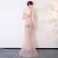Sexy Champagne Transparentes Été Robe De Soirée 2018 Trompette / Sirène V-Cou Sans Manches Faux Diamant Perlage Train De Balayage Volants Dos Nu Robe De Ceremonie