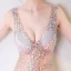 Sexy Champagne Transparentes Été Robe De Soirée 2018 Trompette / Sirène V-Cou Sans Manches Faux Diamant Perlage Train De Balayage Volants Dos Nu Robe De Ceremonie