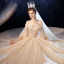 Sparkly Champagne Wedding Dresses 2020 Ball Gown Off-The-Shoulder Bell sleeves Backless Glitter Tulle Sequins Appliques Lace Beading Cathedral Train Ruffle
