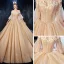 Sparkly Champagne Wedding Dresses 2020 Ball Gown Off-The-Shoulder Bell sleeves Backless Glitter Tulle Sequins Appliques Lace Beading Cathedral Train Ruffle