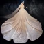 Luxury / Gorgeous Champagne Wedding Dresses 2020 Ball Gown Off-The-Shoulder Short Sleeve Backless Glitter Tulle Leaf Appliques Lace Sequins Beading Cathedral Train Ruffle