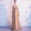 Elegant Champagne Gold Evening Dresses  2020 A-Line / Princess Spaghetti Straps Sleeveless Beading Floor-Length / Long Ruffle Backless Formal Dresses
