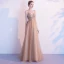 Elegant Champagne Gold Evening Dresses  2020 A-Line / Princess Spaghetti Straps Sleeveless Beading Floor-Length / Long Ruffle Backless Formal Dresses