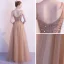Elegant Champagne Gold Evening Dresses  2020 A-Line / Princess Spaghetti Straps Sleeveless Beading Floor-Length / Long Ruffle Backless Formal Dresses