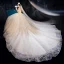 Luxus / Herrlich Champagner Durchsichtige Brautkleider / Hochzeitskleider 2020 Ballkleid Eckiger Ausschnitt 3/4 Ärmel Rückenfreies Glanz Tülle Perlenstickerei Kathedrale Schleppe Rüschen