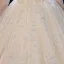 Luxus / Herrlich Champagner Durchsichtige Brautkleider / Hochzeitskleider 2020 Ballkleid Eckiger Ausschnitt 3/4 Ärmel Rückenfreies Glanz Tülle Perlenstickerei Kathedrale Schleppe Rüschen