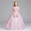 Chic / Beautiful Candy Pink Flower Girl Dresses 2017 Ball Gown Scoop Neck Cap Sleeves Appliques Flower Floor-Length / Long Ruffle Wedding Party Dresses