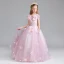 Chic / Beautiful Candy Pink Flower Girl Dresses 2017 Ball Gown Scoop Neck Cap Sleeves Appliques Flower Floor-Length / Long Ruffle Wedding Party Dresses