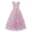 Chic / Beautiful Candy Pink Flower Girl Dresses 2017 Ball Gown Scoop Neck Cap Sleeves Appliques Flower Floor-Length / Long Ruffle Wedding Party Dresses