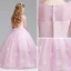 Chic / Beautiful Candy Pink Flower Girl Dresses 2017 Ball Gown Scoop Neck Cap Sleeves Appliques Flower Floor-Length / Long Ruffle Wedding Party Dresses