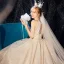Luxury / Gorgeous Champagne Wedding Dresses 2020 Ball Gown Scoop Neck Sleeveless Backless Beading Glitter Tulle Cathedral Train Ruffle