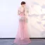 Sexy Pink Durchsichtige Abendkleider 2018 Meerjungfrau V-Ausschnitt Ärmellos Applikationen Pailletten Gespaltete Front Sweep / Pinsel Zug Rüschen Rückenfreies Festliche Kleider
