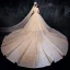 Luxury / Gorgeous Champagne Wedding Dresses 2020 Ball Gown Scoop Neck Sleeveless Backless Beading Glitter Tulle Cathedral Train Ruffle