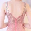 Sexy Pink Durchsichtige Abendkleider 2018 Meerjungfrau V-Ausschnitt Ärmellos Applikationen Pailletten Gespaltete Front Sweep / Pinsel Zug Rüschen Rückenfreies Festliche Kleider