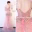 Sexy Pink Durchsichtige Abendkleider 2018 Meerjungfrau V-Ausschnitt Ärmellos Applikationen Pailletten Gespaltete Front Sweep / Pinsel Zug Rüschen Rückenfreies Festliche Kleider