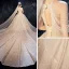 Luxury / Gorgeous Champagne Wedding Dresses 2020 Ball Gown Scoop Neck Sleeveless Backless Beading Glitter Tulle Cathedral Train Ruffle