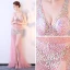 Sexy Pink Durchsichtige Abendkleider 2018 Meerjungfrau V-Ausschnitt Ärmellos Applikationen Pailletten Gespaltete Front Sweep / Pinsel Zug Rüschen Rückenfreies Festliche Kleider