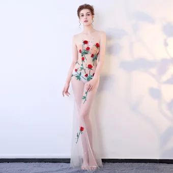Sexy Champagne Transparentes Robe De Soirée 2018 Trompette Sirène Encolure Dégagée Sans Manches Appliques Brodé Faux Diamant Longue Robe De Ceremonie