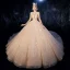 Elegant Champagne Wedding Dresses 2020 Ball Gown Flower Spaghetti Straps Deep V-Neck Sleeveless Backless Glitter Tulle Appliques Lace Sequins Beading Cathedral Train Ruffle