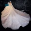Elegant Champagne Wedding Dresses 2020 Ball Gown Flower Spaghetti Straps Deep V-Neck Sleeveless Backless Glitter Tulle Appliques Lace Sequins Beading Cathedral Train Ruffle