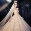 Elegant Champagne Wedding Dresses 2020 Ball Gown Flower Spaghetti Straps Deep V-Neck Sleeveless Backless Glitter Tulle Appliques Lace Sequins Beading Cathedral Train Ruffle