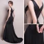 Sexy Noire Transparentes Robe De Soirée 2018 Trompette / Sirène V-Cou Sans Manches Faux Diamant Perlage Fendue devant Tribunal Train Dos Nu Robe De Ceremonie