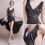 Sexy Noire Transparentes Robe De Soirée 2018 Trompette / Sirène V-Cou Sans Manches Faux Diamant Perlage Fendue devant Tribunal Train Dos Nu Robe De Ceremonie