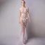 Sexy Blushing Pink See-through Evening Dresses  2018 Trumpet / Mermaid V-Neck Sleeveless Appliques Flower Pearl Sweep Train Ruffle Backless Formal Dresses