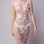 Sexy Blushing Pink See-through Evening Dresses  2018 Trumpet / Mermaid V-Neck Sleeveless Appliques Flower Pearl Sweep Train Ruffle Backless Formal Dresses