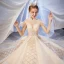 Vintage Champagner Durchsichtige Brautkleider / Hochzeitskleider 2020 Ballkleid Stehkragen Kurze Ärmel Rückenfreies Pailletten Perlenstickerei Glanz Tülle Rüschen Kathedrale Schleppe