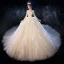 Luxe Champagne Transparentes Robe De Mariée 2020 Robe Boule Encolure Carrée 3/4 Manches Dos Nu Glitter Organza Appliques En Dentelle Perlage Cathedral Train Volants