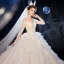 Luxe Champagne Transparentes Robe De Mariée 2020 Robe Boule Encolure Carrée 3/4 Manches Dos Nu Glitter Organza Appliques En Dentelle Perlage Cathedral Train Volants