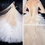 Luxe Champagne Transparentes Robe De Mariée 2020 Robe Boule Encolure Carrée 3/4 Manches Dos Nu Glitter Organza Appliques En Dentelle Perlage Cathedral Train Volants