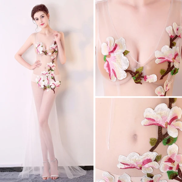 Sexy Ivoire Transparentes Robe De Soirée 2018 Trompette / Sirène V-Cou Sans Manches Appliques En Dentelle Train De Balayage Dos Nu Robe De Ceremonie