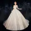 High-end Ivory Satin Wedding Dresses 2020 A-Line / Princess Off-The-Shoulder Short Sleeve Backless Beading Chapel Train Ruffle