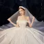 High-end Ivory Satin Wedding Dresses 2020 A-Line / Princess Off-The-Shoulder Short Sleeve Backless Beading Chapel Train Ruffle