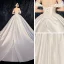 High-end Ivory Satin Wedding Dresses 2020 A-Line / Princess Off-The-Shoulder Short Sleeve Backless Beading Chapel Train Ruffle