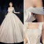 High-end Ivory Satin Wedding Dresses 2020 A-Line / Princess Off-The-Shoulder Short Sleeve Backless Beading Chapel Train Ruffle
