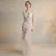 Sexy Ivory See-through Evening Dresses  2018 Trumpet / Mermaid V-Neck Sleeveless Appliques Flower Beading Pearl Tassel Sweep Train Backless Formal Dresses