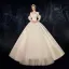 Amazing / Unique Champagne Satin Wedding Dresses 2020 A-Line / Princess Strapless Detachable 3/4 Sleeve Backless Court Train Ruffle