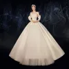 Najpiękniejsze / Ekskluzywne Szampan Satyna Suknie Ślubne 2020 Princessa Bez Ramiączek odpinany 3/4 Rękawy Bez Pleców Trenem Sąd Wzburzyć