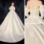 Amazing / Unique Champagne Satin Wedding Dresses 2020 A-Line / Princess Strapless Detachable 3/4 Sleeve Backless Court Train Ruffle